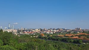 Panoramic view over central Beijing from Jingshan Park hilltop pavilion