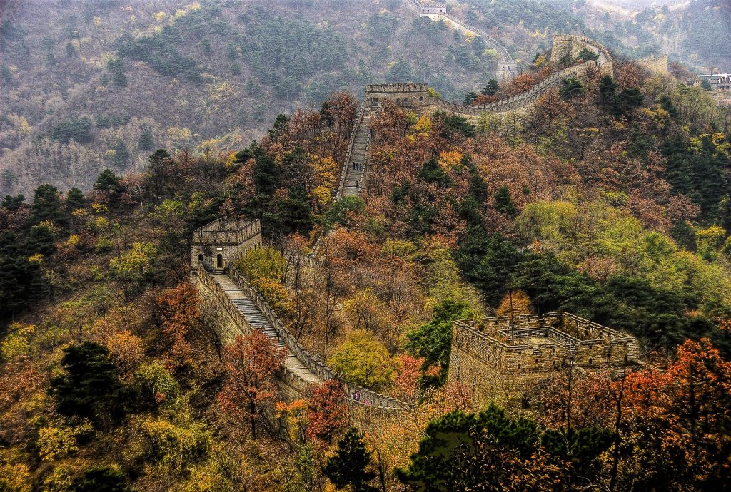 Stone watchtowers and ridgeline of the Mutianyu section of the Great Wall