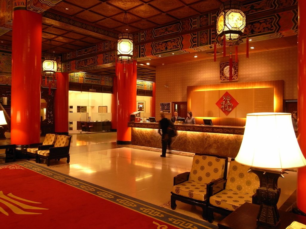 Hotel lobby or guest room interior in China