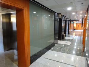 Quiet lift lobby corridor in an office building at Two ChinaChem Exchange Square