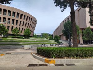 Teaching building street view on Tsinghua University campus in Beijing