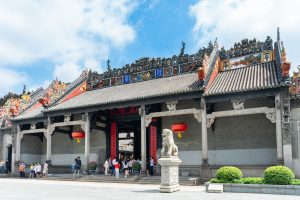 Ornate Lingnan-style roof ridges and courtyard halls at Guangzhou’s Chen Clan Academy