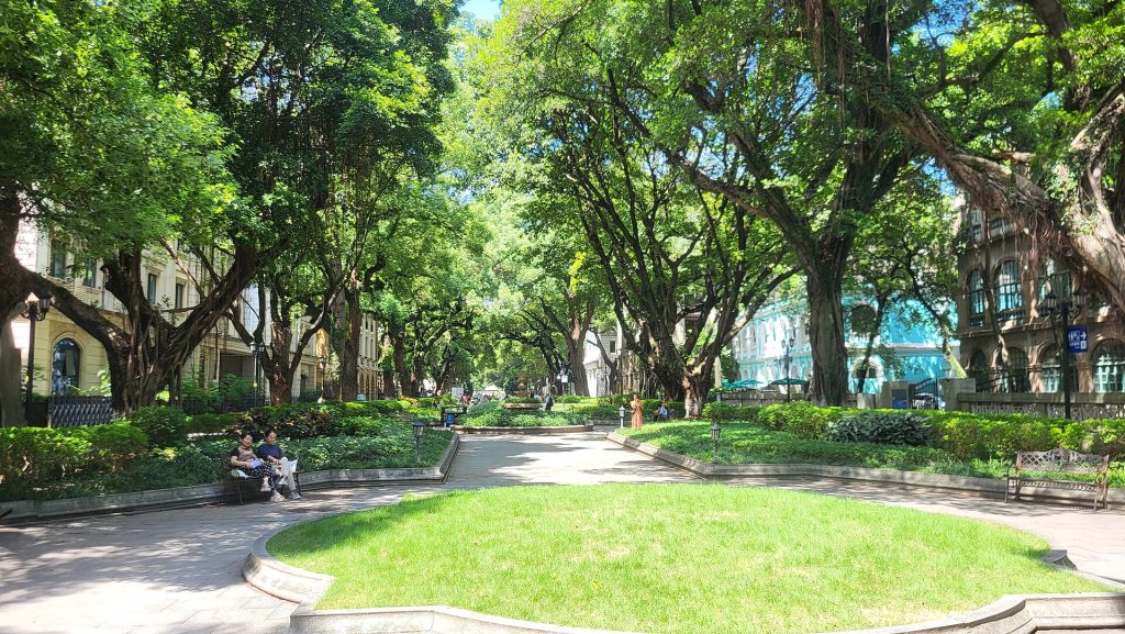 Tree-lined main street with historic buildings on Guangzhou’s Shamian Island