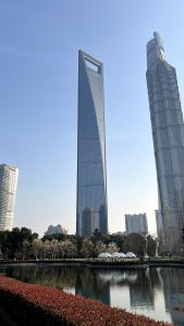 Shanghai World Financial Center with nearby Jin Mao Tower and Shanghai Tower
