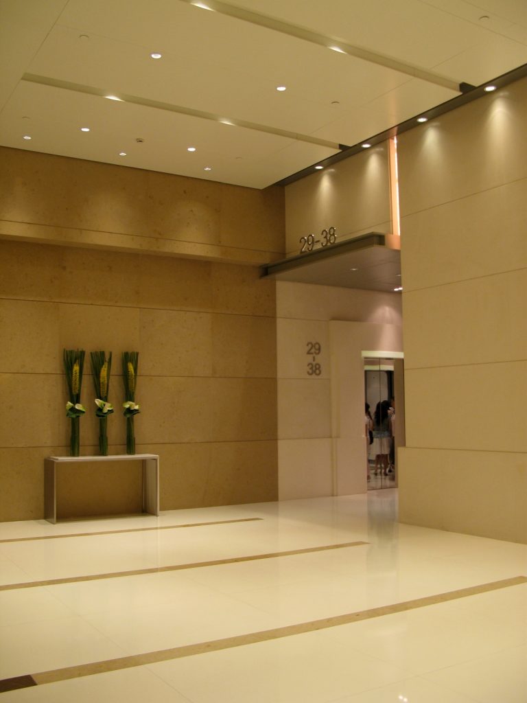 Lift lobby inside Shanghai Central Plaza office tower