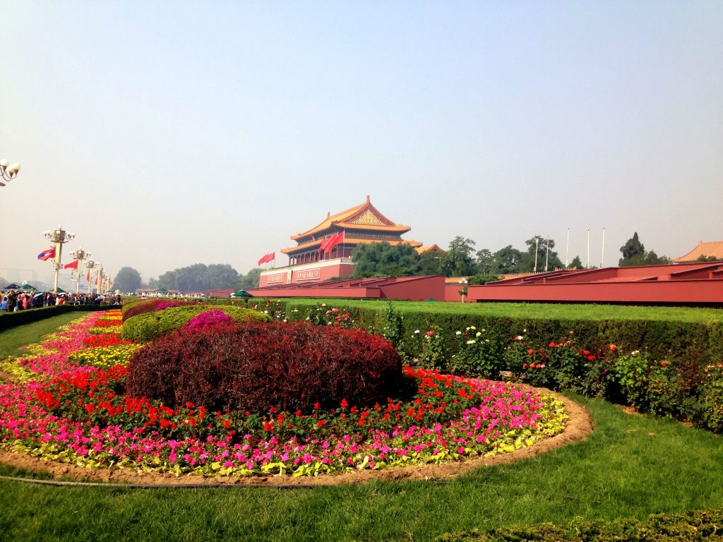 Flower garden display in front of Tiananmen Square in Beijing