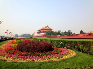 Flower garden display in front of Tiananmen Square in Beijing