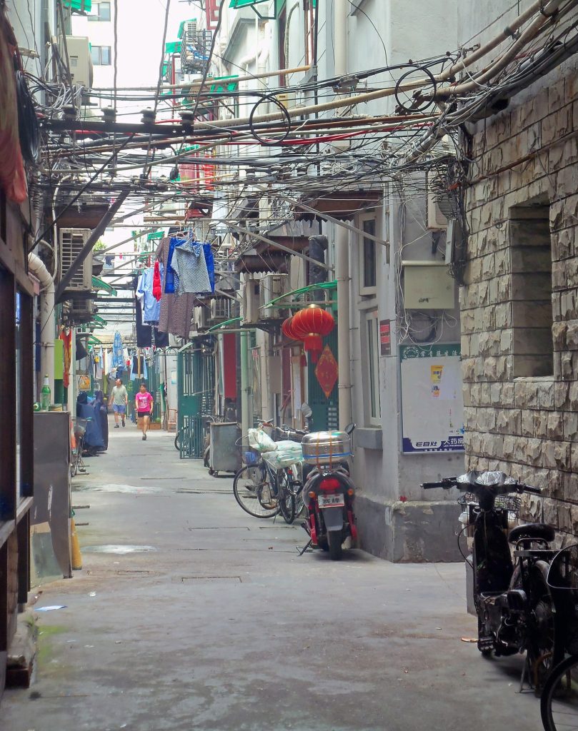 Quiet residential alley off Yong'an Road in Shanghai's Huangpu District