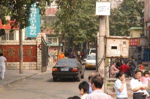 Quiet residential community street in Beijing on a clear day