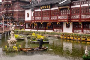 Pond, rockery, and classical pavilions inside Yu Garden in Shanghai Old City