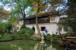 Rockery, pond, and pavilion inside Lingering Garden (Liuyuan) in Suzhou