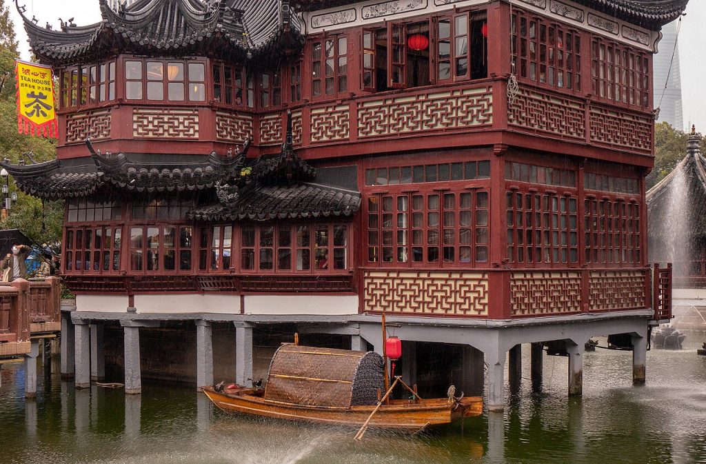 Huxinting Teahouse beside the pond at Yu Garden in Shanghai Old City