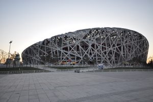 Steel lattice exterior of Beijing National Stadium (Bird’s Nest) at Olympic Park