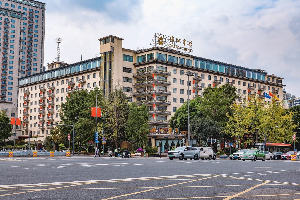 Modern hotel lobby and reception area in a Chinese city hotel