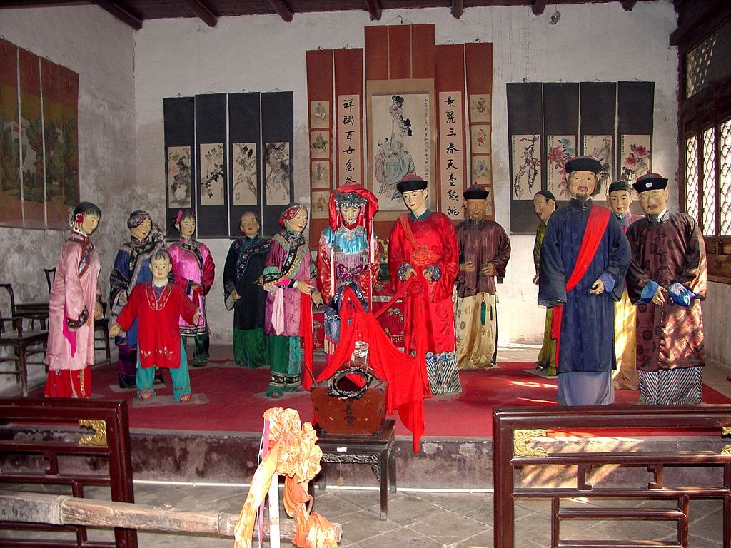 Red decorations and festive setting associated with a Chinese wedding