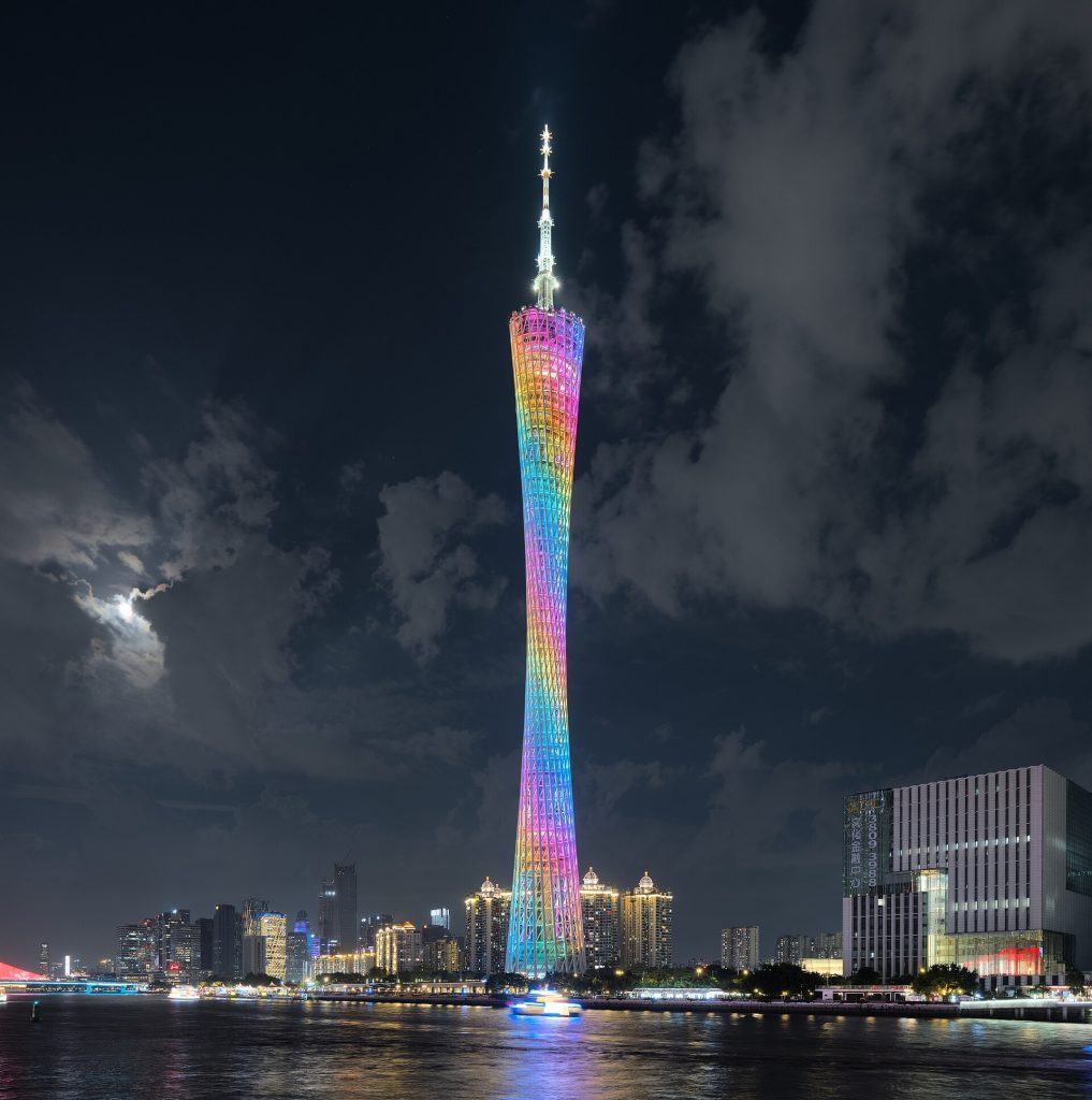 Guangzhou skyline along the Pearl River with Canton Tower in view