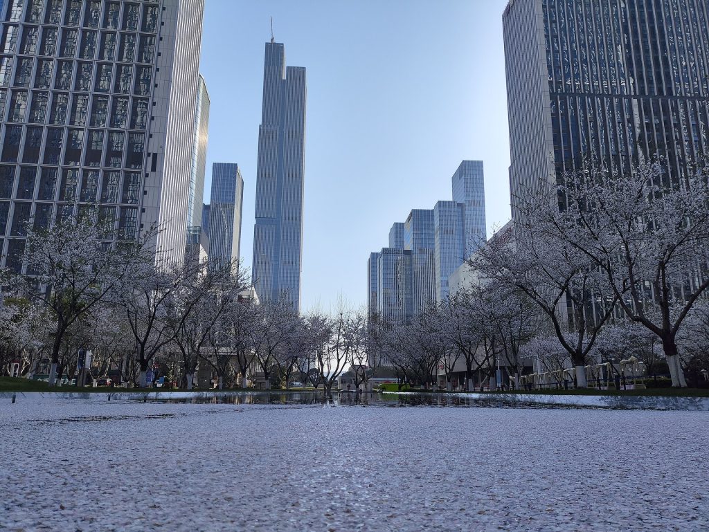 Nanjing city skyline and riverfront in soft daylight