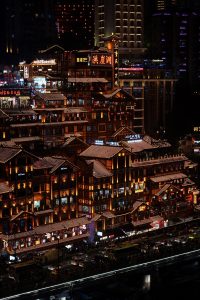 Chongqing Hongyadong riverside buildings lit up at night