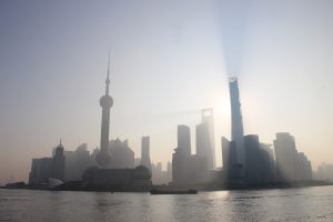 Shanghai Bund skyline across the Huangpu River in soft morning light