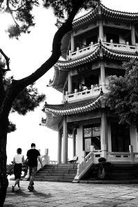Red-roofed colonial-era buildings along the Qingdao seaside