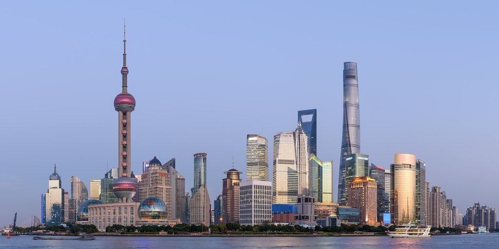 The Bund waterfront and Pudong skyline across the Huangpu River in Shanghai