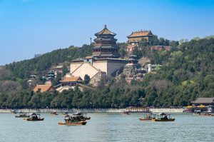 Kunming Lake and traditional pavilions at Beijing Summer Palace in soft daylight